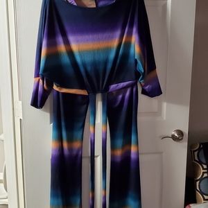 Asoph 2 piece multi colored tie top and  bell bottom pants brand new